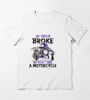 Bikergod Motorcycle My Broom Broke So Now I Ride A Motorcycle Witch Halloween T-shirt, Crew-neck Sweatshirt, Hoodie, Tank Top, V-neck T-shirt Design 2D Full Printed Sizes S - 5XL - NABC319