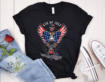 Bikergod Motorcycle American Flag Motorcycle Eagle and Skull T-shirt Design 2D Full Printed Sizes S - 5XL - NAVA345