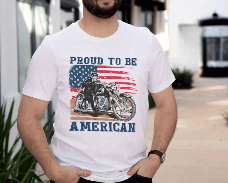 Bikergod Motorcycle Vintage Proud to Be American T-shirt Design 2D Full Printed Sizes S - 5XL - NAVA370