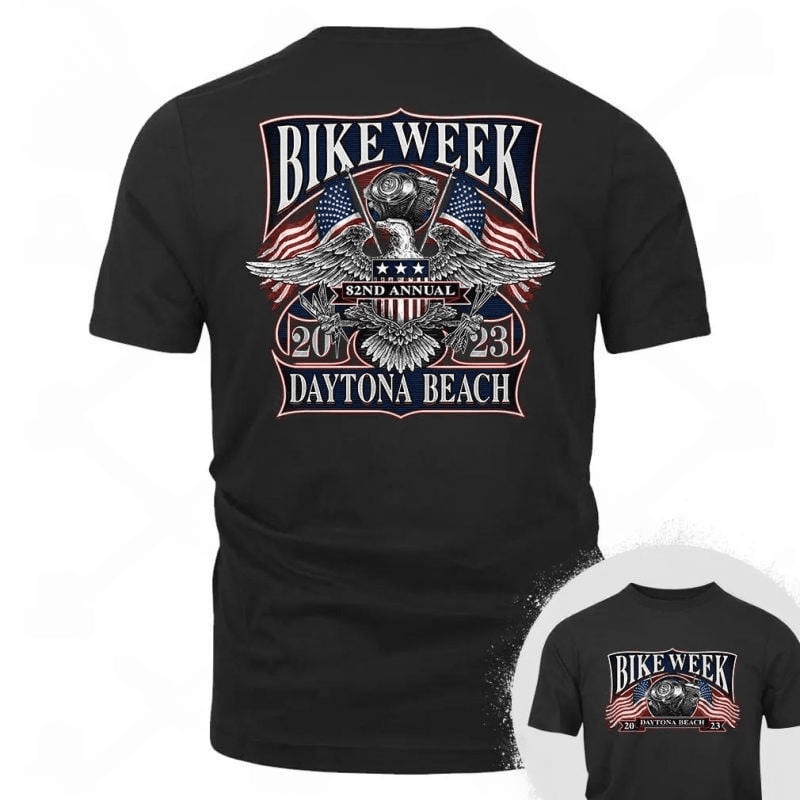 Bikergod Motorcycles Daytona Bike Week 2023 Vintage Patriot T-shirt Design 2D Full Printed Sizes S - 5XL - NAAD24