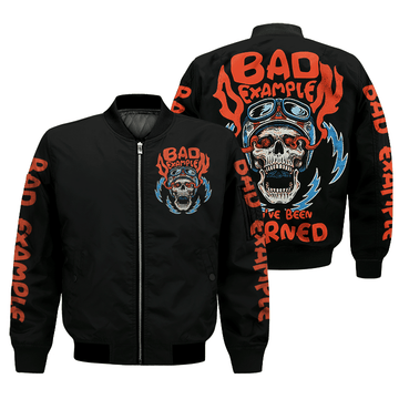 Bikergod Bad Example You've Been Warned Motorcycle Bomber Jacket Design 3D Full Printed HM23042503