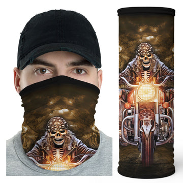 Bikergod Skull Biker Skeleton Rider with Glowing Headlight Bandana DH042025TS25