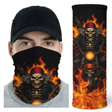 Bikergod Fire Rider Skull Neck Gaiter Biker Face Mask with Skeleton & Flames Design DH042025TS28