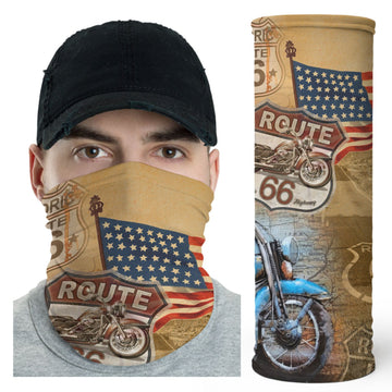 Bikergod Classic Motorcycle Neck Gaiter Route 66 USA Flag Bandana Face Cover Bandana DH042025TS29