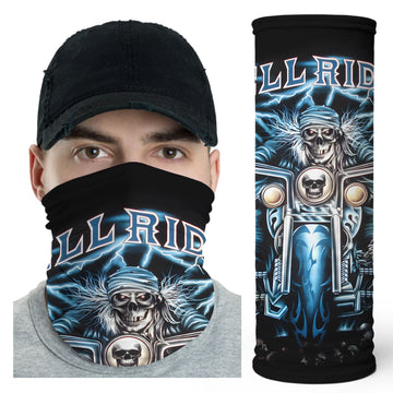 Bikergod Skeleton Hell Rider Neck Gaiter Blue Lightning Biker Face Cover DH042025TS31
