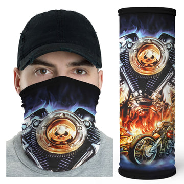 Bikergod Hot Rod Skull Engine Neck Gaiter Flaming Motorcycle Bandana Face Cover DH042025TS32
