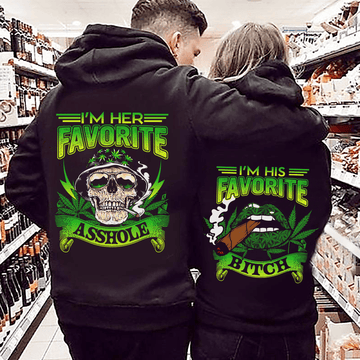 Bikergod Funny Weed Couple Matching Shirts I’m Her Favorite Asshole and I’m His Favorite Bitch 420 Humor Tshirt Hoodie Sweatshirt Gift DH042025TS68