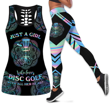 Bikergod A Girl Love Disc Golf Hollow Tanktop Legging Set Design 3D Full Printed Sizes S - 4XL - Gift For Disc Golf Lovers- Birthday Gifts TLDH07