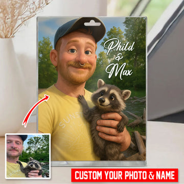 Bikergod Personalized Cartoon Portrait with Raccoon – Custom Name & Photo Gift DH042025T86
