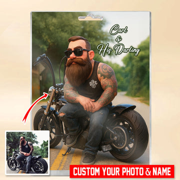 Bikergod Custom Biker Cartoon Portrait – Man with Motorcycle Pixar Style Art DH042025T87
