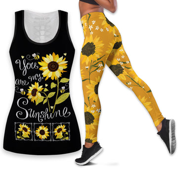 Bikergod Shine Bright Sunflower with You Are My Sunshine Hollow Tanktop Legging Set Design 3D Full Printed TLDH27