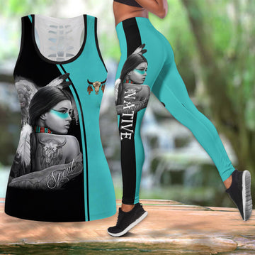 Bikergod NATIVE GIRL SPIRIT Hollow Tanktop Legging Set Design 3D Full Printed Sizes TLDH30