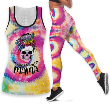 Bikergod SKULL TIE DYE ONE LOVED MAMA Hollow Tanktop Legging Set Design 3D Full Printed TLDH32