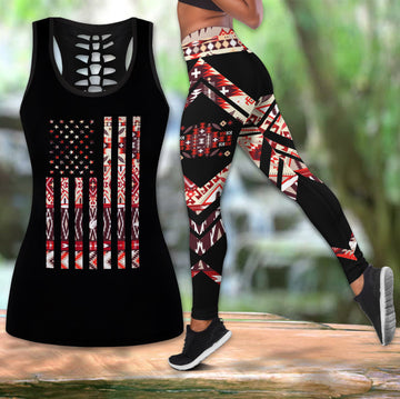 Bikergod RED TRIBAL NATIVE RED TRIBAL NATIVE Hollow Tanktop Legging Set Design 3D Full Printed TLDH33