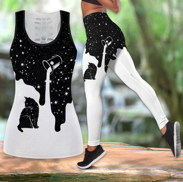 Bikergod BLACK CAT GALAXY Hollow Tanktop Legging Set Design 3D Full Printed TLDH34