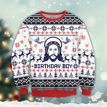 Bikergod Jesus Birthday Boy Christmas Ugly Sweater Design 3D Full Printed Sizes S - 5XL - Jesus Xmas- Faith Christmas Sweater 3D TLDH66