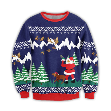 Bikergod Santa Hunt Duck Christmas Ugly Sweater Design 3D Full Printed Sizes S - 5XL - Gift For Hunter - Dad Mens Sweater 3D TLDH72