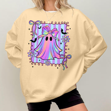 Bikergod Cute Ghost Girls Sweatshirt 2D Sizes S - 5XL Halloween Autumn Fall Shirt, Gift For Women, Funny Thanksgiving Crewneck TLDH112