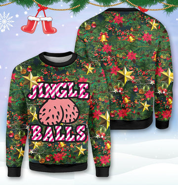 Bikergod Jingle Balls Christmas Ugly Sweater Design 3D Full Printed Sizes S - 5XL - Funny Joke - Xmas Sweater 3D TLDH98