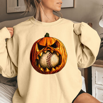 Bikergod Baseball Pumpkin Sweatshirt 2D Sizes S - 5XL Halloween Autumn Fall Shirt, Gift For Baseball Player, Funny Thanksgiving Crewneck TLDH105