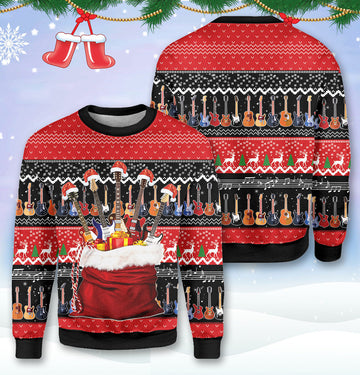 Bikergod Guitar Christmas Ugly Sweater Design 3D Full Printed Sizes S - 5XL -Gift For Guitar Lover - Guitar Xmas Sweater 3D TLDH127