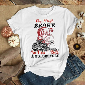 Bikergod Motorcycle Santa Claus My Sleigh Broke So Now I Ride A Motorcycle T-shirt, Crew-neck Sweatshirt, Hoodie, Tank Top, V-neck T-shirt Design 2D Full Printed Sizes S - 5XL - NABI329