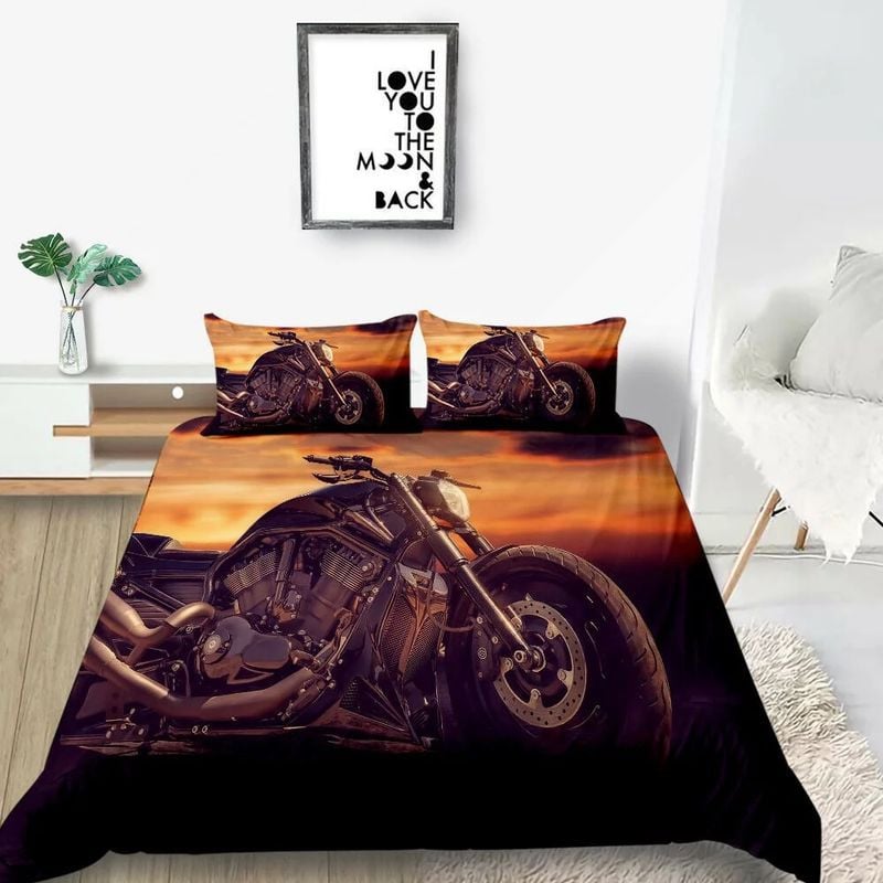 Bikergod Motorcycle And Sunset Bedding Set Cover Design 3D - NABT402