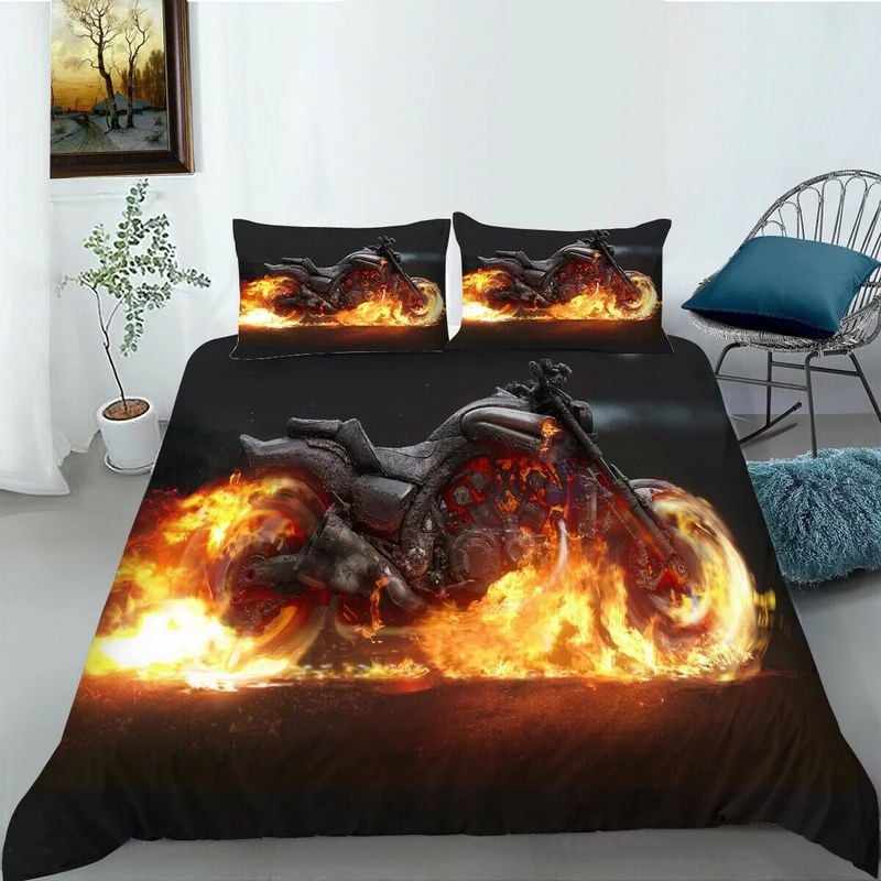 Bikergod Motorcycle Fire Motocross Bedding Set Cover Design 3D - NABT337