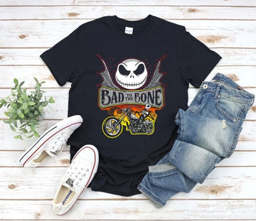 Bikergod Motorcycle Bad To The Bone, Nightmare Before Christmas T-shirt, Crew-neck Sweatshirt, Hoodie, Tank Top, V-neck T-shirt Design 2D Full Printed Sizes S - 5XL - NABK208