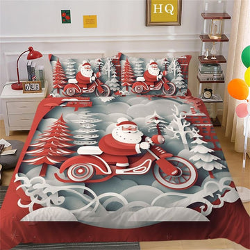 Bikergod Motorcycle Santa Claus Riding A Motorcycle Christmas Bedding Set Cover Design 3D - NABT389