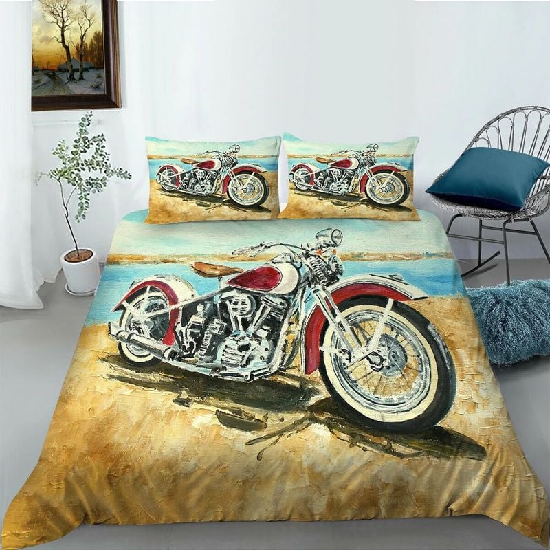 Bikergod Motorcycle Motocross On The Beach Bedding Set Cover Design 3D - NABT329