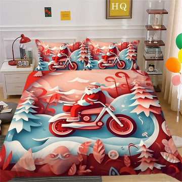 Bikergod Motorcycle Santa Claus Riding A Motorcycle Christmas Bedding Set Cover Design 3D - NABT388
