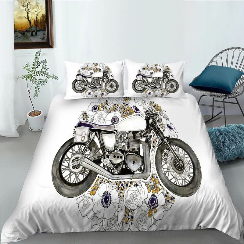 Bikergod Motorcycle Flower And Motorcycle Vintage Bedding Set Cover Design 3D - NABT392