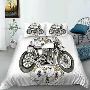 Bikergod Motorcycle Flower And Motorcycle Vintage Bedding Set Cover Design 3D - NABT392