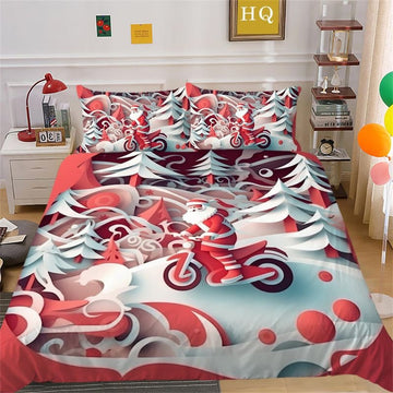 Bikergod Motorcycle Santa Claus Riding A Motorcycle Christmas Bedding Set Cover Design 3D - NABT387