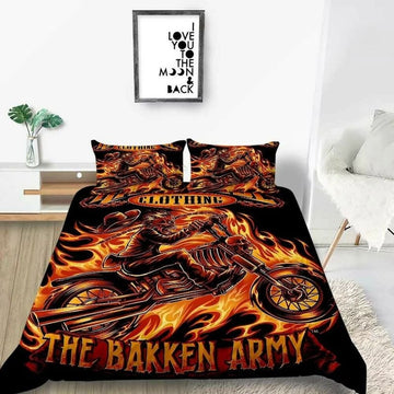 Bikergod Motorcycle Fire Motorcycle Skull Rider Bedding Set Cover Design 3D - NABT405