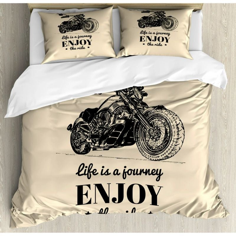 Bikergod Motorcycle Life Is A Journey Enjoy The Ride Bedding Set Cover Design 3D - NABT377