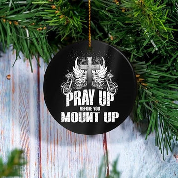 Bikergod Motorcycle Biker Pray Up Before You Mount Up Ceramics Round Ornament NABW309