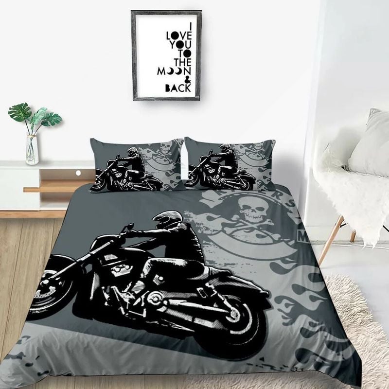 Bikergod Motorcycle Riders Bedding Set Cover Design 3D - NABT372