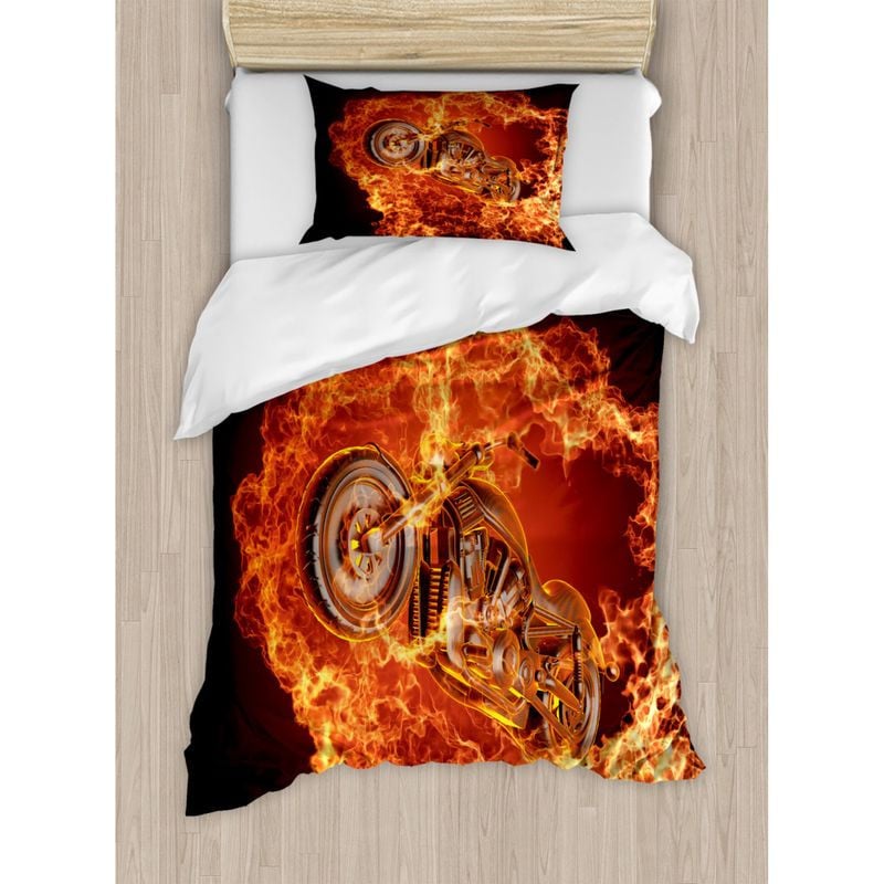 Bikergod Motorcycle Fire Motocross Bedding Set Cover Design 3D - NABT373