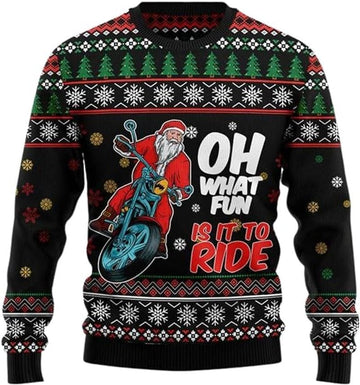 Bikergod Motorcycle Santa Riding Motorcycle Oh What Fun It Is To Ride Christmas Ugly Sweater Design 3D Full Printed Sizes S - 5XL - NABL308