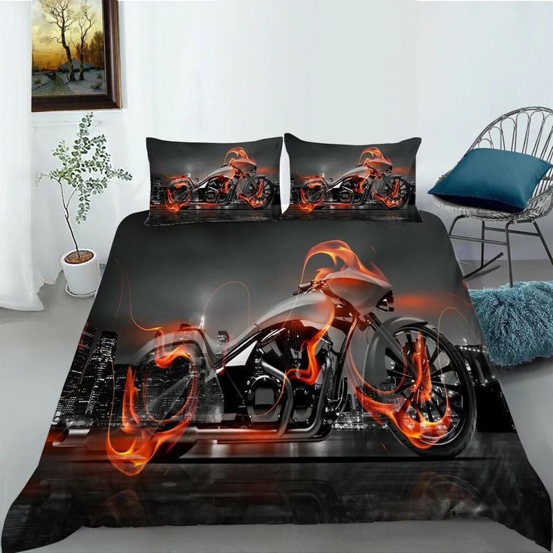 Bikergod Motorcycle Fire Motocross Bedding Set Cover Design 3D - NABT378