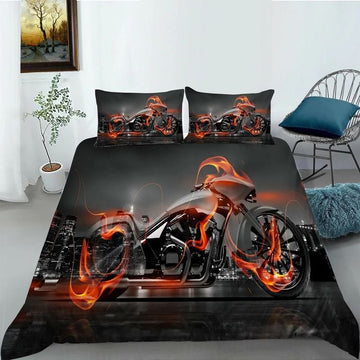 Bikergod Motorcycle Fire Motocross Bedding Set Cover Design 3D - NABT378