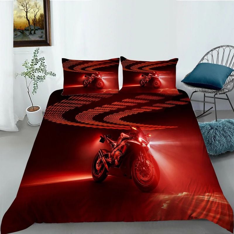 Bikergod Motorcycle Red Motocross Bedding Set Cover Design 3D - NABT335