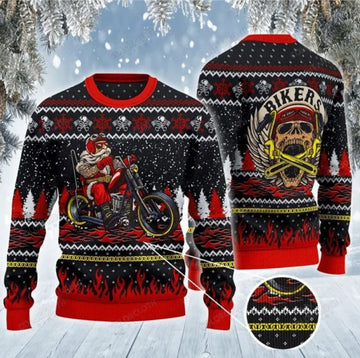 Bikergod Motorcycle Santa Riding Motorcycle Biker Christmas Ugly Sweater Design 3D Full Printed Sizes S - 5XL - NABL310