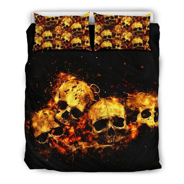 Bikergod Motorcycle FLAMING SKULL Bedding Set Cover Design 3D - NABE219
