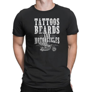 Bikergod Motorcycle Tattoos Beards And Motorcycles T-shirt, Crew-neck Sweatshirt, Hoodie, Tank Top, V-neck T-shirt Design 2D Full Printed Sizes S - 5XL - NABE220