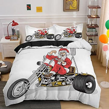 Bikergod Motorcycle Santa Claus Ride Motorcycle Christmas Bedding Set Cover Design 3D - NABL328