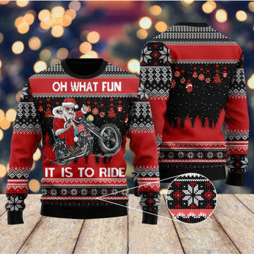 Bikergod Motorcycle Santa Riding Motorcycle Oh What Fun It Is To Ride Christmas Ugly Sweater Design 3D Full Printed Sizes S - 5XL - NABL303