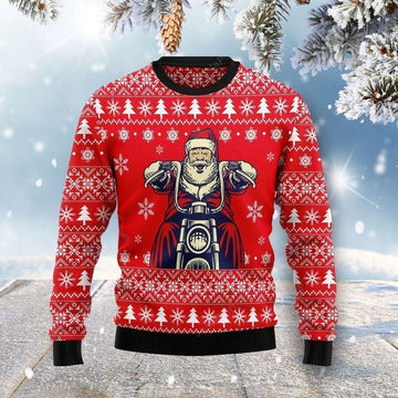 Bikergod Motorcycle Santa Claus Ride A Motorcycle Christmas Ugly Sweater Design 3D Full Printed Sizes S - 5XL - NABL300